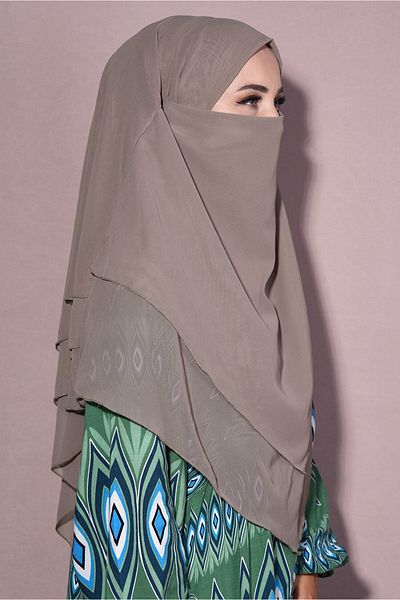 Tek Tesettür Giyim Sufle Khimar Medium Size Hijab Shawl Light Mink - Mink