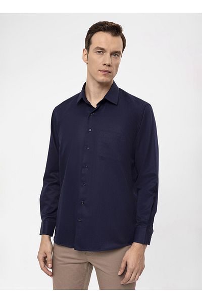 SÜVARİ Ανδρικό πουκάμισο Süvari Regular Fit Classic Collar Dobby Navy Blue GM2025000303