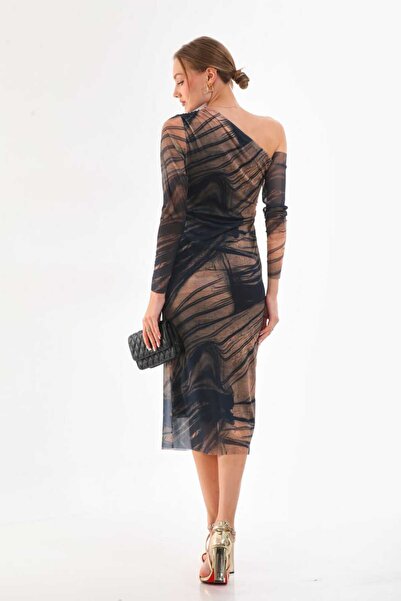 CİXAPLE Φόρεμα με έναν ώμο με στάμπα από τούλι Lycra