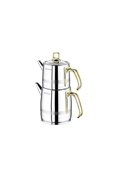 Evimsaray Gold Selen Medium Teapot Set
