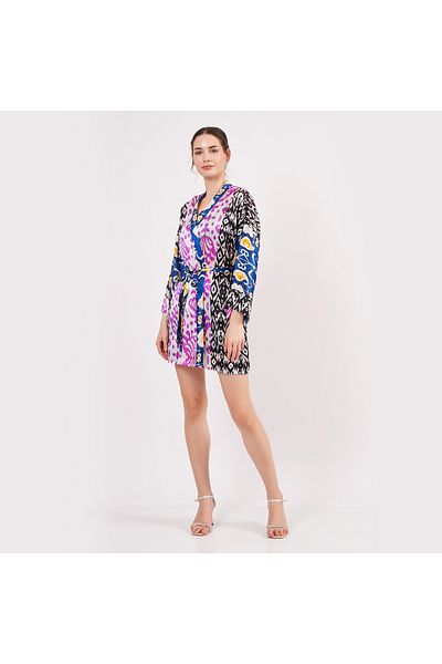 Nomads Felt Pure Silk Short Kimono Caftan| Ikat Pattern 1| Nomads Felt