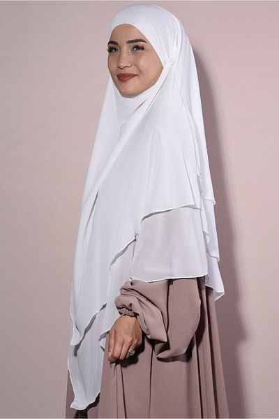 Tek Tesettür Giyim Chiffon Ready Veiled Souffle Three Layer Ecru - Ecru