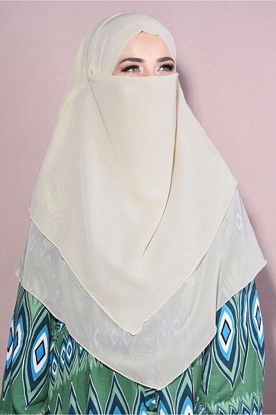 Tek Tesettür Giyim Hijab Chiffon Souffle Khimar Medium Size Beige