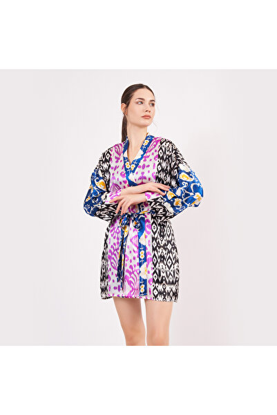 Nomads Felt Pure Silk Short Kimono Caftan| Ikat Pattern 1| Nomads Felt