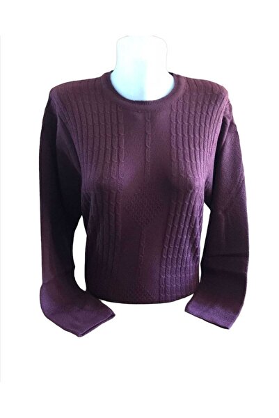 Nacar Kabartma Desenli Normal Kalıp Rahat Kesim Kadın Bordo Anne Kazak