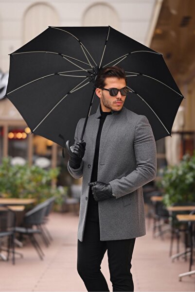 ukdwear Erkek Füme Dar Kesim Dik Yaka Kaşe Kaban