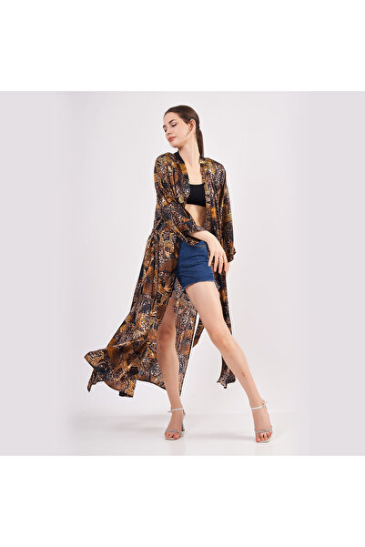 Nomads Felt %100 İpek Kimono Kaftan | Leopar Desen | Nomads Felt