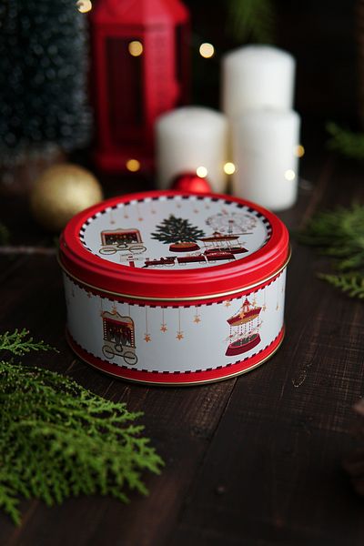 EVLE Set cutie metalică decorativă din 2 piese cu tematică de Anul Nou, sticlă Shpere Erb528r