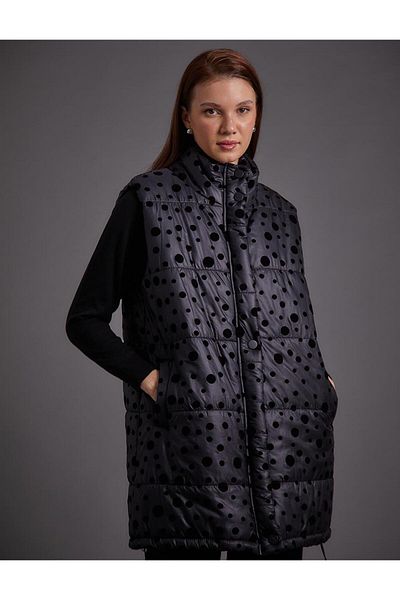 Kayra Polka Dot Puffer Vest Black