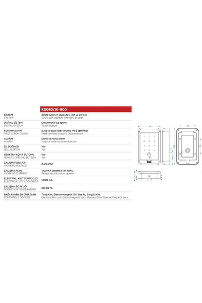Kale Kilit CASTLE LOCK CORDED CARD TRANSITION CONTROL UNIT TOUCH KD050 / 10-900