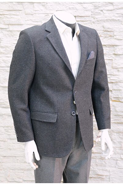 Ege Erkek Giyim TEK CEKET KIŞLIK KALIN 4.DROP KALIP GRİ FÜME PİTİ KARE