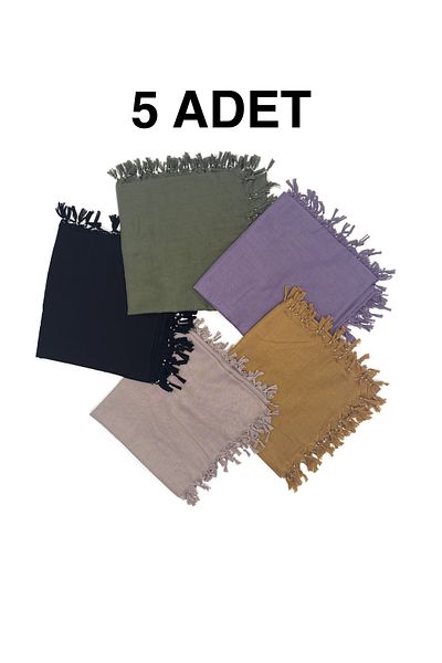 nazipek Pachet de 5 bumbac, culoare uni, lucrat manual cu margele, distribuire cadou 110x110cm