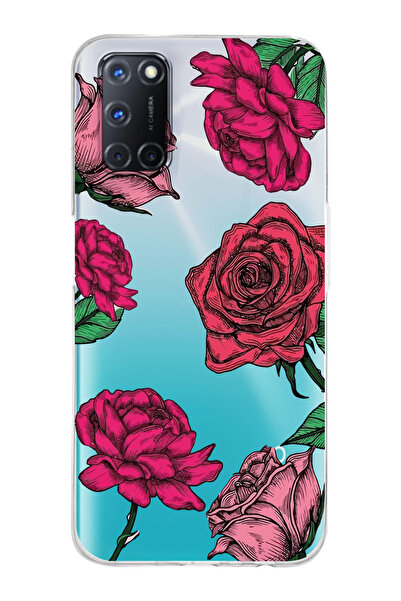 Magic Ring Oppo A52/A72/A92 Uyumlu Gül Desenli Şeffaf Telefon Kılıfı