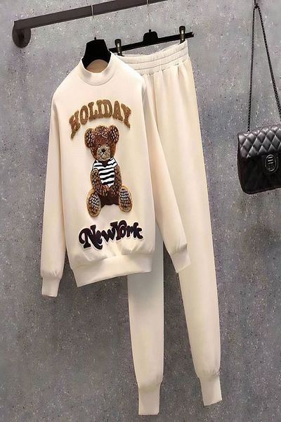 Fashiontayt Teddy Bear Embroidered with Elastic Waist 3 Thread Lower Top Set