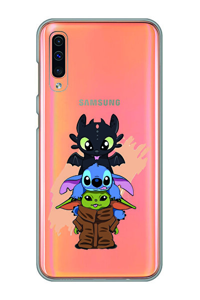 Magic Ring Samsung Galaxy A70 Uyumlu Sevimli Baby Yoda ve Stitch Desenli Şeff...