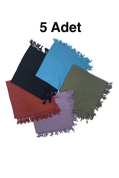 nazipek Pachet de 5 bumbac, culoare uni, lucrat manual cu margele, distribuire cadou 110x110cm