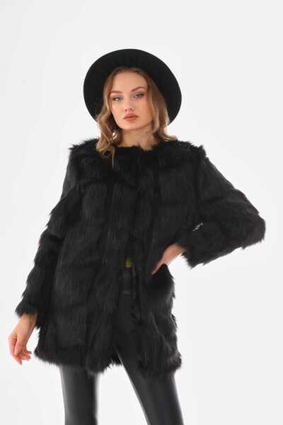 NAVY Palton lung de blană de zăpadă