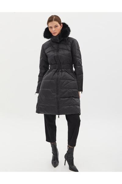 Kayra Çıkarılabilir Kapüşonlu Kaz Tüyü Mont Siyah