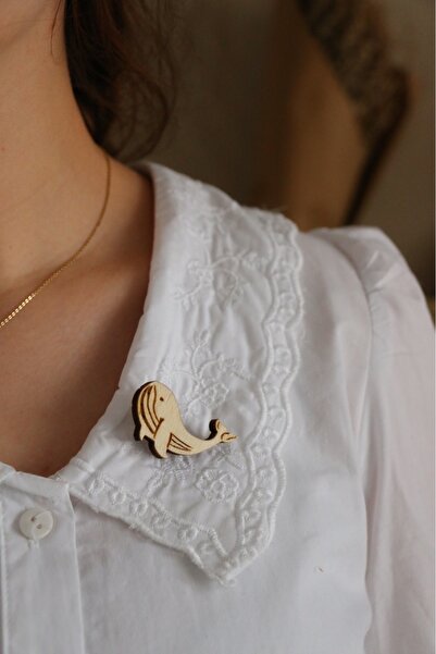 Hoyatap 2 Adet Mini Balina Figürlü Ahşap Malzemeden Yapılmış Iğneli Broş & Ya...