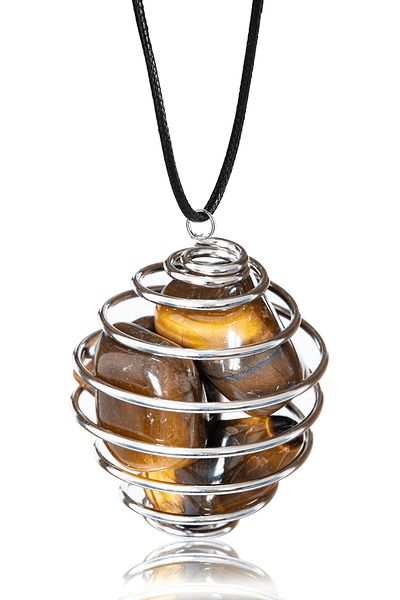 Tesbih Atölyesi Certified Wire Wrapped Cage Model Tiger Eye Stone Necklace
