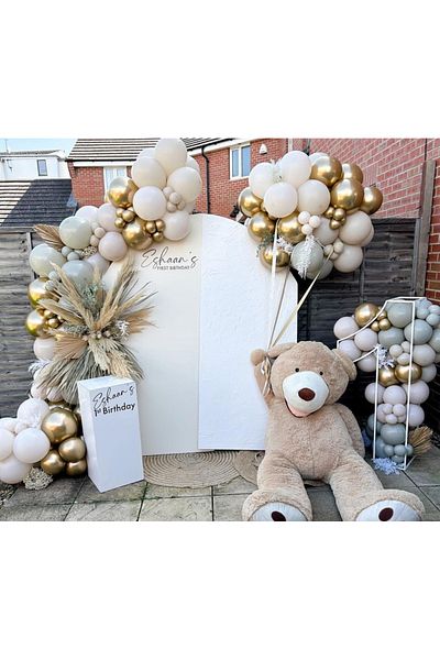 Çemrek Süs Parti Promise engagement birthday background sea sand gold chrome balloon chain set