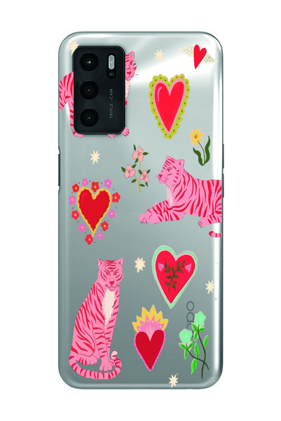 Magic Ring Oppo A16 Compatible Tiger and Heart Pattern Transparent Phone Case