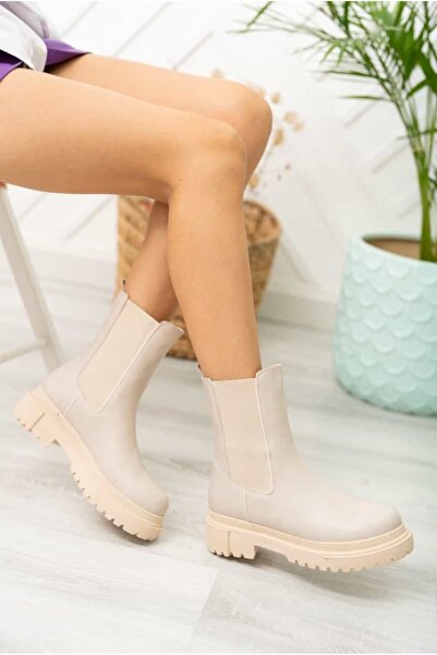 Mağaza Dünyası Kadın Bej Su Geçirmez Içi Yünlü Yandan Bilek Lastikli Kauçuk T...