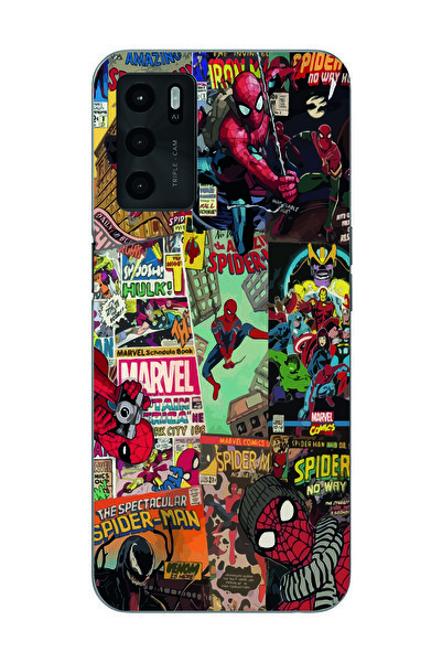 Magic Ring حافظة هاتف شفافة متوافقة مع هاتف اوبو A16 بنمط سبايدرمان كولاج