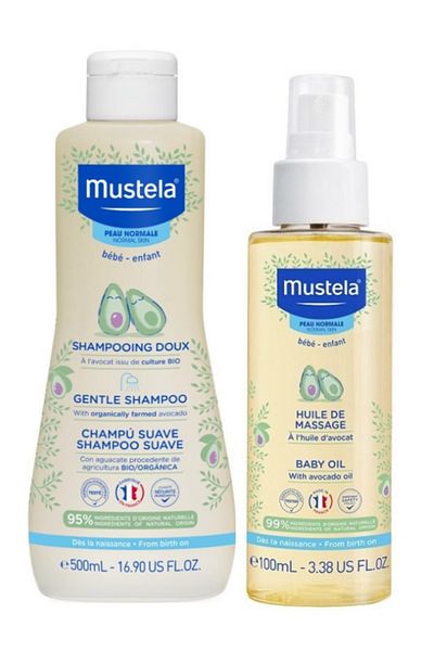 Mustela Baby Care Massage Oil 100ml - Mustela Gentle Eye-Free Baby Shampoo 500 ml