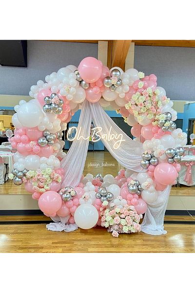 Çemrek Süs Parti Pink white silver balloon chain set 100pcs balloons and chain