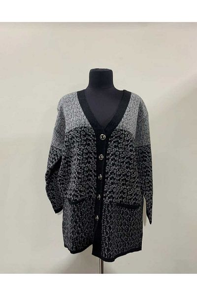 Yakalaa Women's mother patterned knitted cardigan with pockets