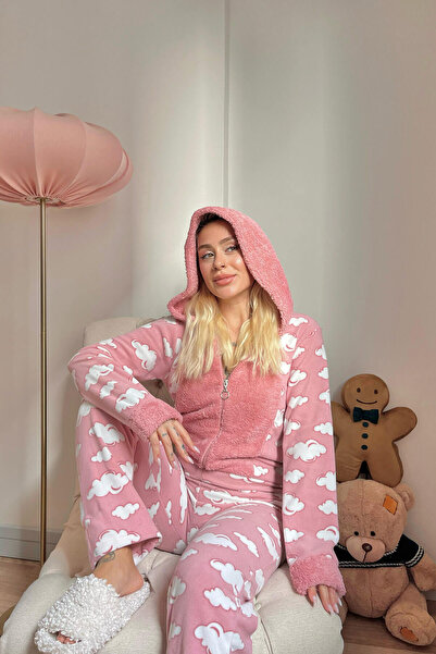 Pijamaevi Set de pijamale cu modele de nor pentru damă din fleece