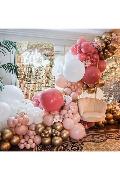 Çemrek Süs Parti Clay pink- pink blush and white balloon chain set 100 pieces of balloons and chain