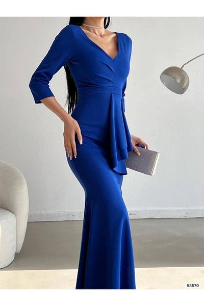 ModaLy Moda ΕΥΚΑΙΡΙΚΟ ΚΡΕΠ ΥΦΑΣΜΑ ΜΠΛΕ ΧΡΩΜΑ ΦΟΡΕΜΑ ΒΡΑΔΙΝΟ ΦΟΡΕΜΑ ΤΡΙΠΟΥΛΟ ΜΑΝΙΚΙ GL-634 58570