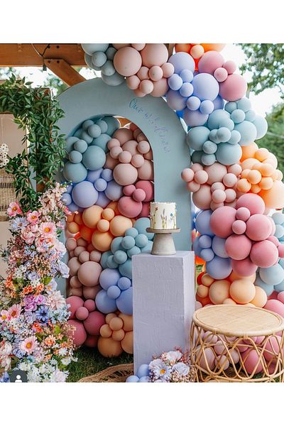 Çemrek Süs Parti Rosewood peach lilac winter green balloon chain set 100 pieces of balloons and chain