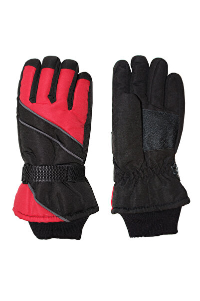 İşnar Erkek Çocuk Kar Eldiven 8-14 Yaş Bedenli Kırmızı Siyah Renk Model 0043
