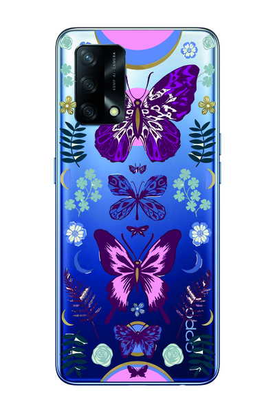 Magic Ring Oppo A74 Uyumlu Kelebek Desenli Şeffaf Telefon Kılıfı