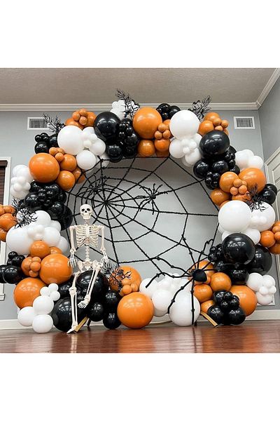 Çemrek Süs Parti Burnt orange black and white balloon chain set 100 pieces of balloons and chain