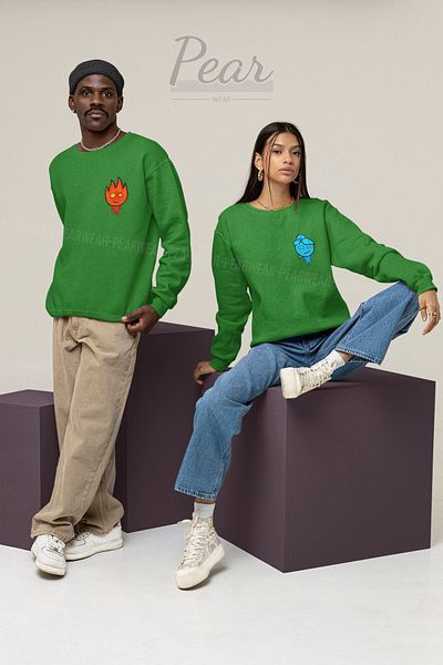 Pear Wear Fire Water Printed Couple Hoodie Unisex Oversize Lover Σετ φούτερ 2 τεμαχίων