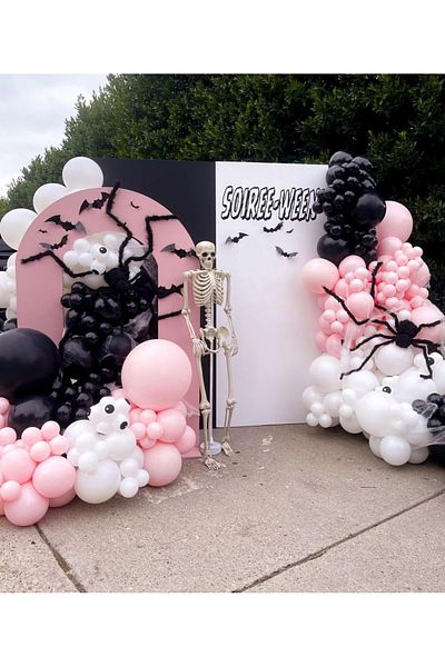 Çemrek Süs Parti Macaron pink black and white balloon chain set 100 pieces of balloons and chain