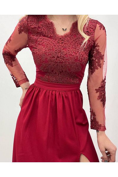 rengamoda Women's Laced Back Zippered Double Fabric Slit Evening Dress (Colorful)