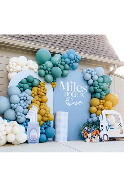 Çemrek Süs Parti Blue green retro white turmeric balloon chain set 100 pieces of balloons and chain