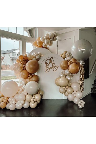 Çemrek Süs Parti Caramel white gold chrome sea sand balloon chain set 100 pieces of balloons and chain