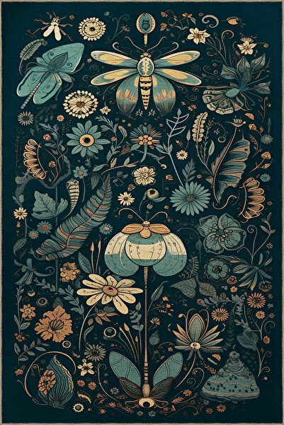 Rugs Modern Halı Koyu Ton Çok Renkli Karma Etnik Çiçek ve Gül Desenli Modern ...