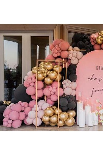 Çemrek Süs Parti Rosewood pink blush gold chrome balloon chain set