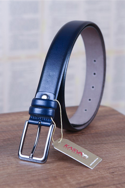 KASVA DERİ حزام كلاسيكي صناعي مقاس 3.5 سم باللون الأزرق الداكن