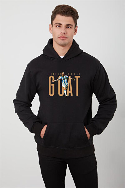 offsidesign Ανδρική μαύρη κουκούλα με κουκούλα Lionel Messi GOAT με στάμπα φο...