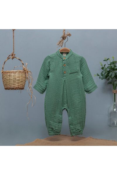 DIDuStore Khaki Muslin Fabric Baby Boy Romper