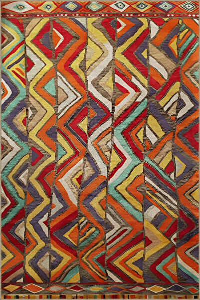 Rugs Modern Halı Πολύχρωμο διαχωριστικό χαλί με ρίγες και σχέδιο ζιγκ-ζαγκ, δ...