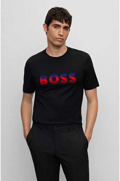 BOSS Erkek %100 Pamuklu Logolu Kısa Kollu Siyah T-Shirt 50500760-001